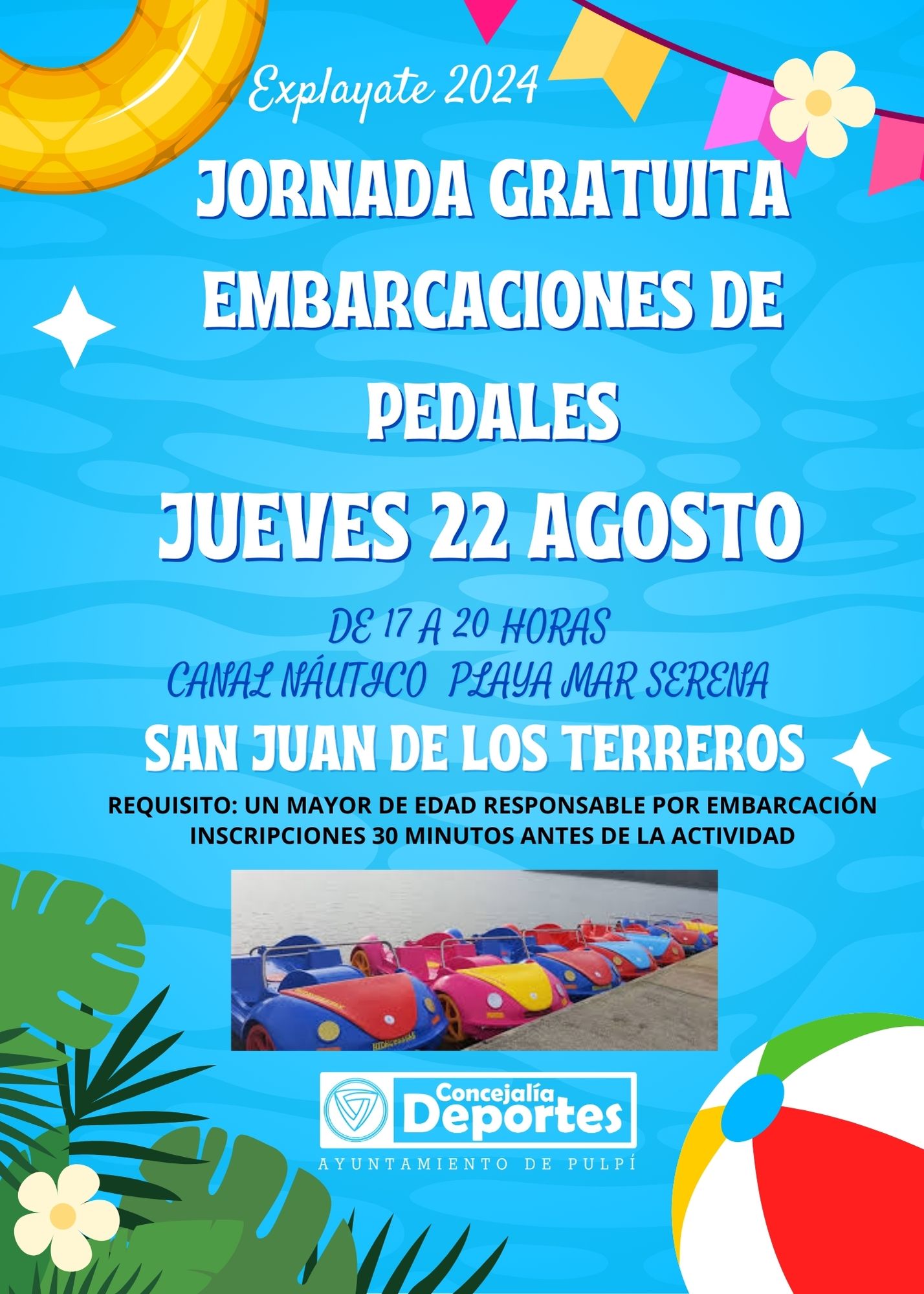 JORNADA GRATUITA DE EMBARCACIONES DE HIDROPEDALES JUEVES 22 AGOSTO EXPLAYATE 2024